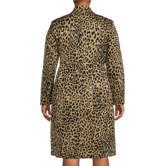 Brand new π Kasper Plus Size Stretch Cheetah Print Jacquard Stand Collar Long Sleeve Button Front π§₯ Coat Doe/black π - Image 2