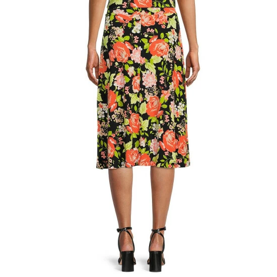Flash Sale π€© Kasper Petite Size Floral Print Elastic Waist A-Line Flutter Hem Coordinating Midi π Skirt Black/papaya Combo π₯° - Image 2