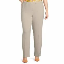 Outlet 😍 Kasper Plus Size Stretch Crepe Flat Front Extended Tab Straight Leg Trouser Pants ☀️ Summer Straw 🧨