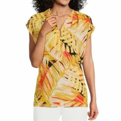 Flash Sale ⭐ Kasper Petite Size Printed Pleated V-Neck Cap Sleeve Top Papaya/butterscotch Combo 🌟