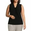 Promo 😉 Kasper Plus Size V-Neck Sleeveless Knot Front Top Black 🔔