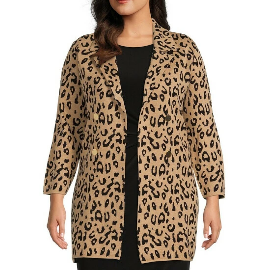 Coupon 𧨠Kasper Plus Size Animal Print Notch Collar Long Sleeve π§₯ Coatigan Camel/black π