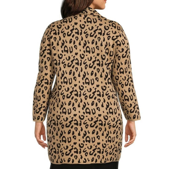 Coupon 𧨠Kasper Plus Size Animal Print Notch Collar Long Sleeve π§₯ Coatigan Camel/black π - Image 2