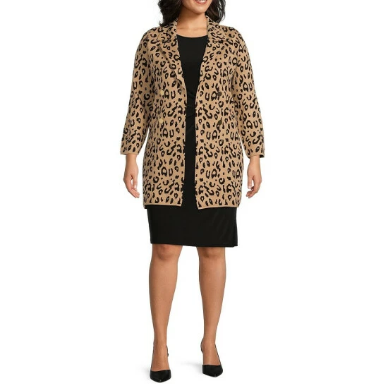 Coupon 𧨠Kasper Plus Size Animal Print Notch Collar Long Sleeve π§₯ Coatigan Camel/black π - Image 3