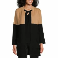 Best reviews of 🥰 Kasper Color Block Print Open Front Cardigan Camel/black 🥰