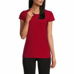 Wholesale โ๏ธ Kasper Petite Size Drape Neck Cap Sleeve Knit Top Fire Red ๐งจ