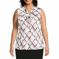 Wholesale 💯 Kasper Plus Size Vanilla Ice Print Sleeveless Tie Front Tank Top Vanilla Ice Multi ✨
