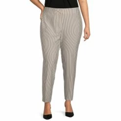 Flash Sale 🛒 Kasper Plus Size Seersucker Printed Flat Front Slim Leg Coordinating Ankle Pants Grey/white ✔️