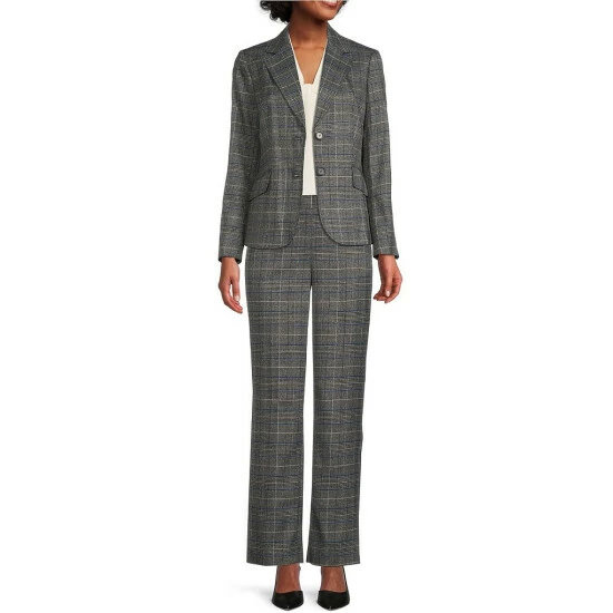 Coupon π Kasper Glen Plaid Print Pull-On High Waist Elastic Back Pants Royal Blue Combo π - Image 3