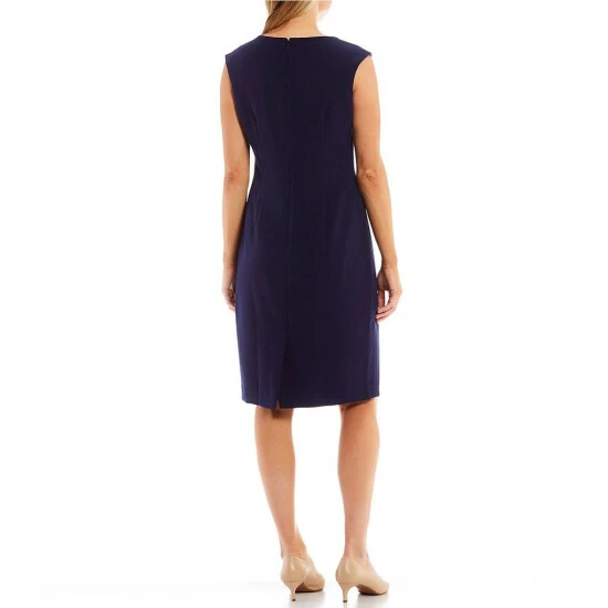 Best Sale ❤️ Kasper Cap Sleeve Split Round Neck Crepe Sheath 👗 Dress Kasper Navy 😍 - Image 2