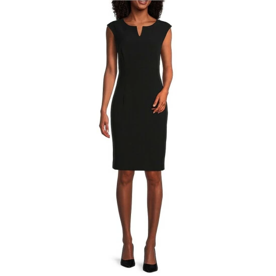 Best Sale ❤️ Kasper Cap Sleeve Split Round Neck Crepe Sheath 👗 Dress Kasper Navy 😍 - Image 3