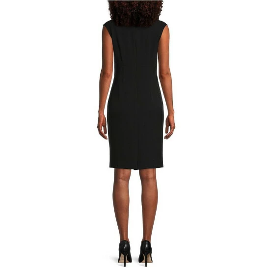 Best Sale ❤️ Kasper Cap Sleeve Split Round Neck Crepe Sheath 👗 Dress Kasper Navy 😍 - Image 4