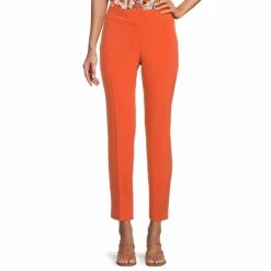 Buy 😀 Kasper Stretch Crepe Flat Front Slim Fit Straight Leg Ankle Pants Papaya 👍