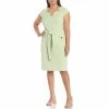 Promo ❤️ Kasper Plus Size Asymmetrical V-Neck Cap Sleeve Belted Pencil 👗 Dress Celery 🛒