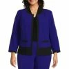 Cheap 😍 Kasper Plus Size Color Block Open Front Long Sleeve Jewel Neck Stretch Crepe Jacket Royal Blue/black 🎉
