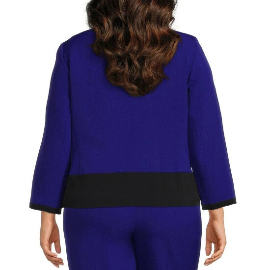 Cheap π Kasper Plus Size Color Block Open Front Long Sleeve Jewel Neck Stretch Crepe Jacket Royal Blue/black π - Image 2