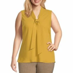 New 😀 Kasper Plus Size Sleeveless Tie Sash V-Neck Top Marigold 🔔