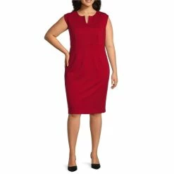 Cheapest ✔️ Kasper Plus Size Split Round Neck Sleeveless Sheath 👗 Dress Fire Red 👏