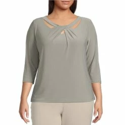 Cheap ✨ Kasper Plus Size Crew Cut-Out Twist Neck 3/4 Sleeve Top Sea Glass 😉