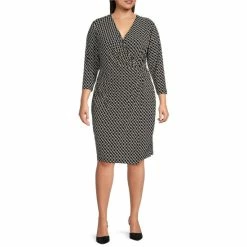 Coupon 😉 Kasper Plus Size Signature Wrap 👗 Dress Black/vanilla Ice 😉