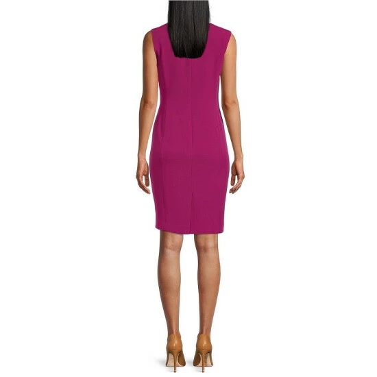 Cheap ๐ Kasper Sleeveless Banded Crew Neck Stretch Crepe Pencil ๐ Dress Cerise ๐งจ - Image 2