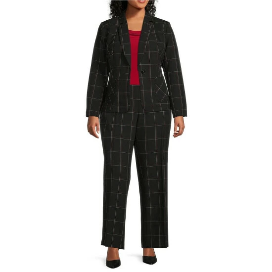 Deals π₯° Kasper Plus Size Grid Print Notch Collar Button Front Coordinating Blazer Black Multi π€© - Image 3