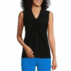 Cheapest 🎁 Kasper Sleeveless Knot Front V-Neck Top Black ⭐
