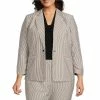 Best Pirce 🎁 Kasper Plus Size Seersucker Printed Notch Lapel Long Ruched Sleeve One Button Coordinating Jacket Grey/white ✔️