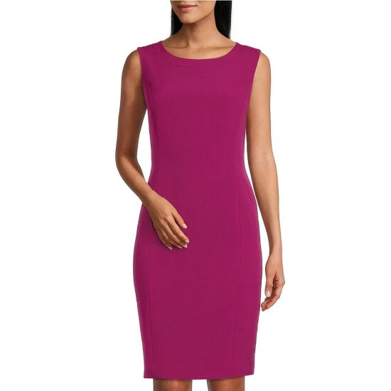 Cheap ๐ Kasper Sleeveless Banded Crew Neck Stretch Crepe Pencil ๐ Dress Cerise ๐งจ - Image 3
