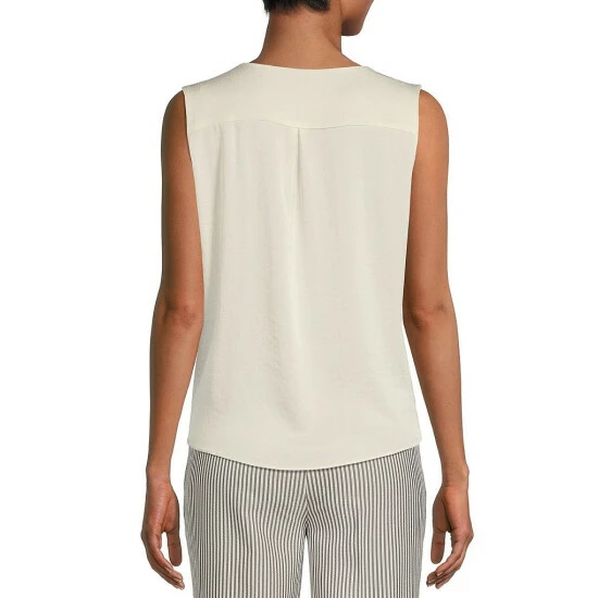 Budget π Kasper Charmeuse Textured Sleeveless Bar Trim Keyhole V-Neck Top Lily White π - Image 2