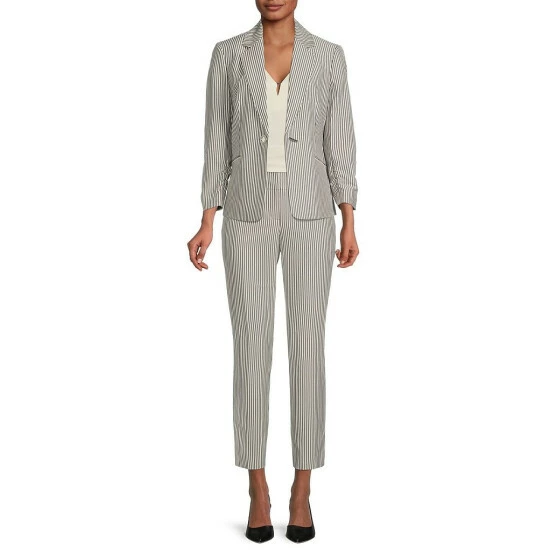 Budget π Kasper Charmeuse Textured Sleeveless Bar Trim Keyhole V-Neck Top Lily White π - Image 3