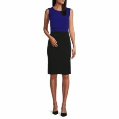 Brand new 😉 Kasper Color Block Stretch Crepe Sleeveless Jewel Neck Sheath 👗 Dress Royal Blue/black 😉