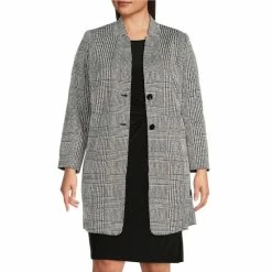 Discount β¨ Kasper Plus Size Plaid Print Stand Collar Button Front Topper Jacket Black/vanilla Ice π