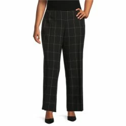 Hot Sale 😀 Kasper Plus Size Gris Print Pull-On Elastic Back Trousers Black Multi 😉