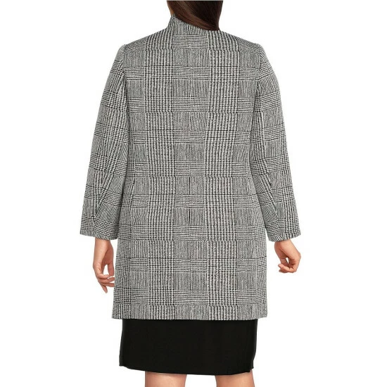 Discount β¨ Kasper Plus Size Plaid Print Stand Collar Button Front Topper Jacket Black/vanilla Ice π - Image 2