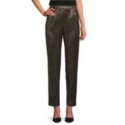 Discount 💯 Kasper Jacquard Side Zip Slim Leg Coordinating Ankle Pants Black/gold 😀