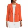Cheap 💯 Kasper Stretch Crepe Notch Lapel Long Roll-Tab Sleeve Zip Pocket One Button Jacket Papaya ⌛