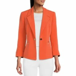 Cheap 💯 Kasper Stretch Crepe Notch Lapel Long Roll-Tab Sleeve Zip Pocket One Button Jacket Papaya ⌛