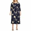 Wholesale 🔔 Kasper Plus Size Floral Print 3/4 Sleeve Round Neck Midi 👗 Dress Navy Multi 🔔