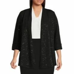 Outlet 💯 Kasper Sparkle Shawl Collar Neck Open Front Cardigan Black/silver 🌟