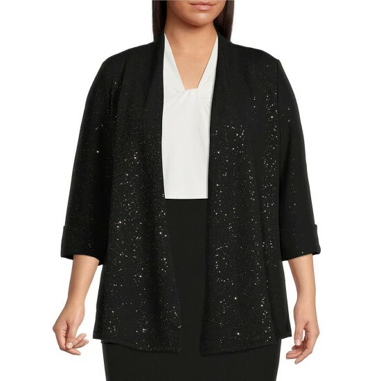 Outlet 💯 Kasper Sparkle Shawl Collar Neck Open Front Cardigan Black/silver 🌟