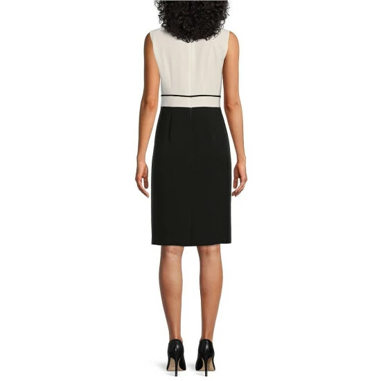 Deals ๐ Kasper Crew Neck Sleeveless Waistband Piped Sheath ๐ Dress Vanilla Ice/black ๐ฅฐ - Image 2