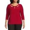 Best deal 🔔 Kasper Plus Size 3/4 Sleeve Cut-Out Twist Crew Neck Knit Top Fire Red ❤️
