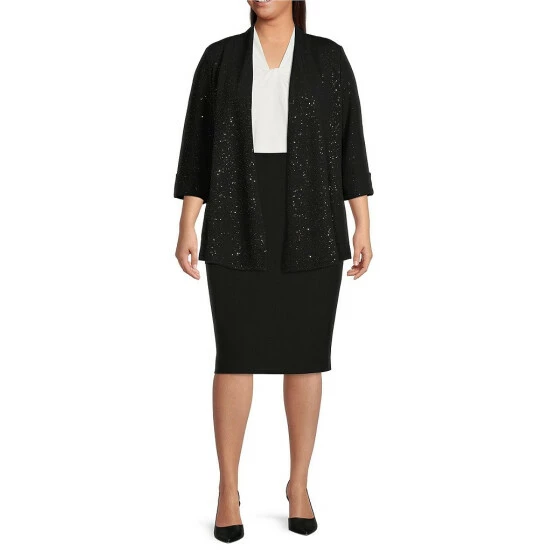 Outlet 💯 Kasper Sparkle Shawl Collar Neck Open Front Cardigan Black/silver 🌟 - Image 3