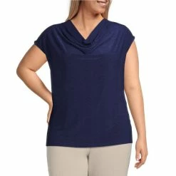 Discount 😍 Kasper Short Sleeve Cowl Neck Knit Blouse Navy 🧨