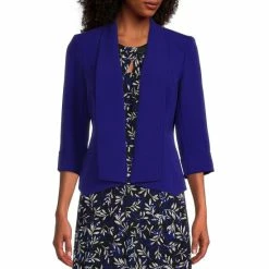 Outlet 🛒 Kasper Stretch Crepe Foldover Collar 3/4 Sleeve Jacket Black 🤩