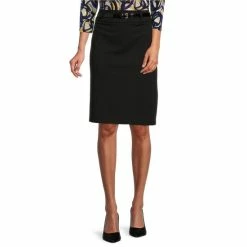 Best Sale 🧨 Kasper High Waisted Belted Ponte Straight 👗 Skirt Black 🤩