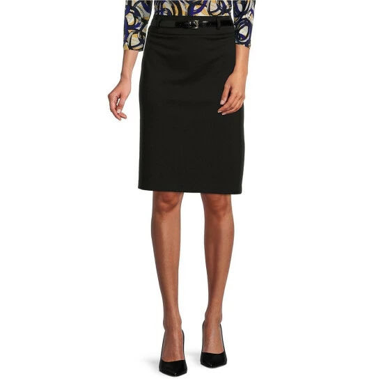 Best Sale 𧨠Kasper High Waisted Belted Ponte Straight π Skirt Black π€©