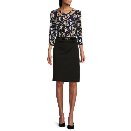 Best Sale 𧨠Kasper High Waisted Belted Ponte Straight π Skirt Black π€© - Image 3