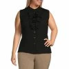 Deals 🔔 Kasper Ruffle Crew Neck Sleeveless Button Front 👕 Shirt Black 😀